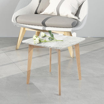 Gavia 19.5" Square Italian Carrara White Marble Side Table with Legs